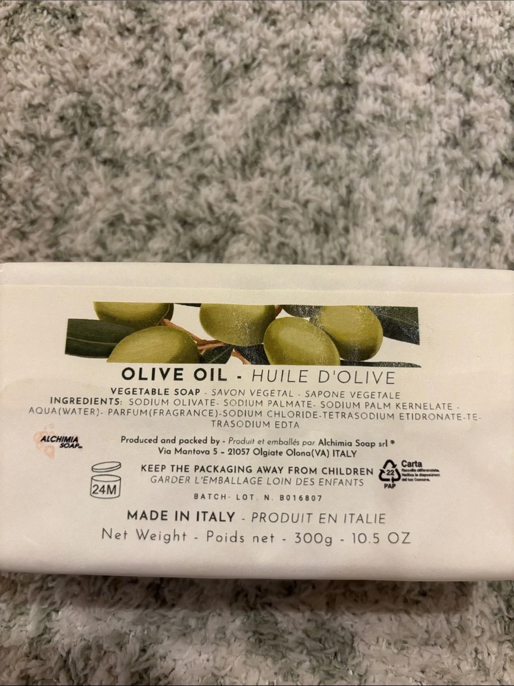 Olive Oil Fine Vegetable Soap by Alchimia Made in Italy NWT 10.50oz